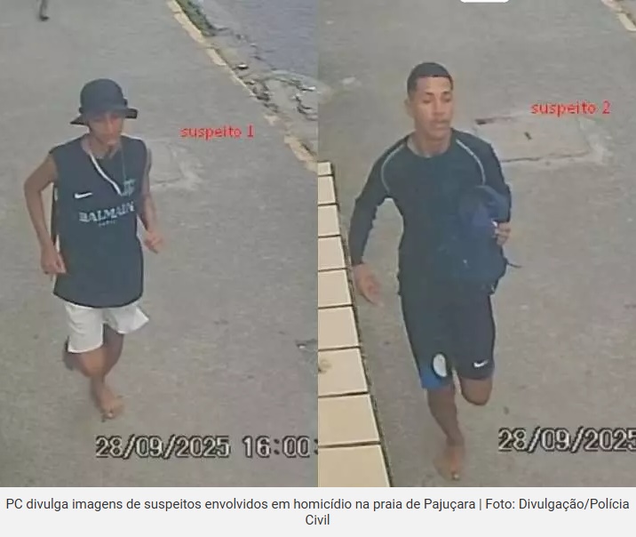 PC divulga imagens de suspeitos envolvidos em homicídio na praia de Pajuçara